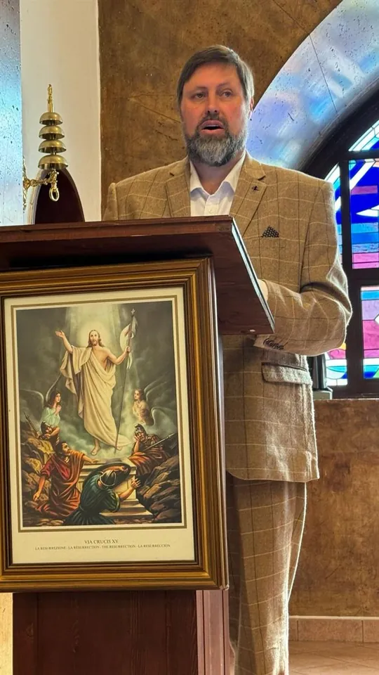Bishop Ashley Deutschmann preaching at the Chapel of the Annunciation, Sofia, Bulgaria